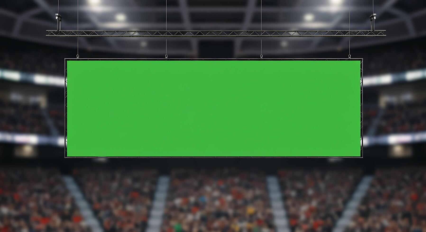 A green screen in front of a crowd of people photo