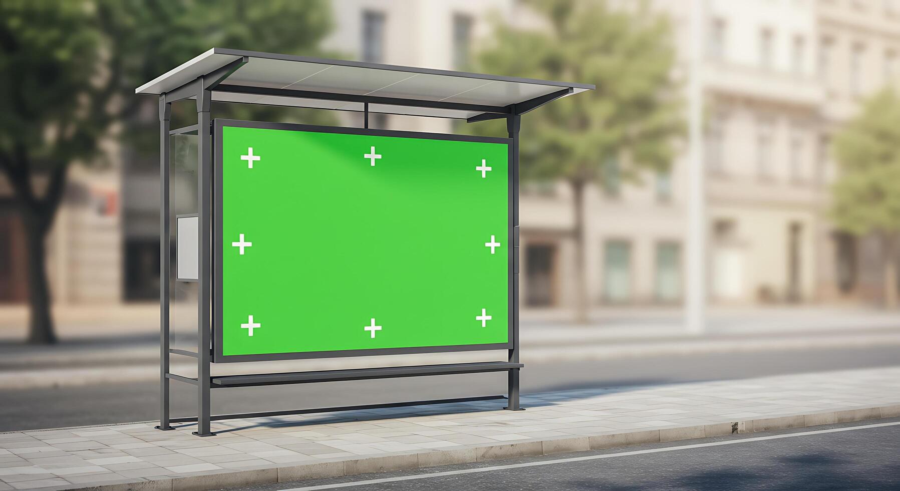 Bus stop mockup with green screen on the street photo