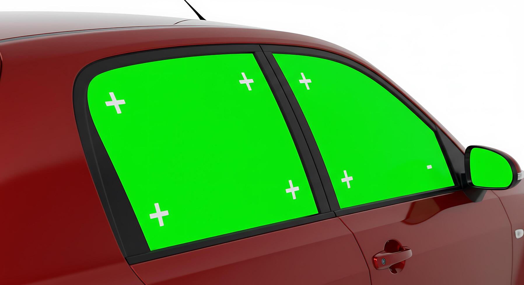 A car with green screen on the side windows photo