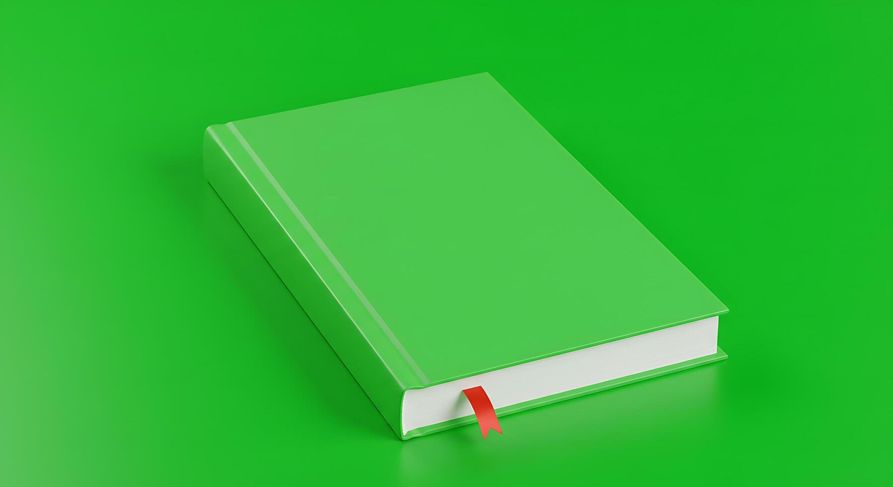 A green book with a red bookmark on a green background photo