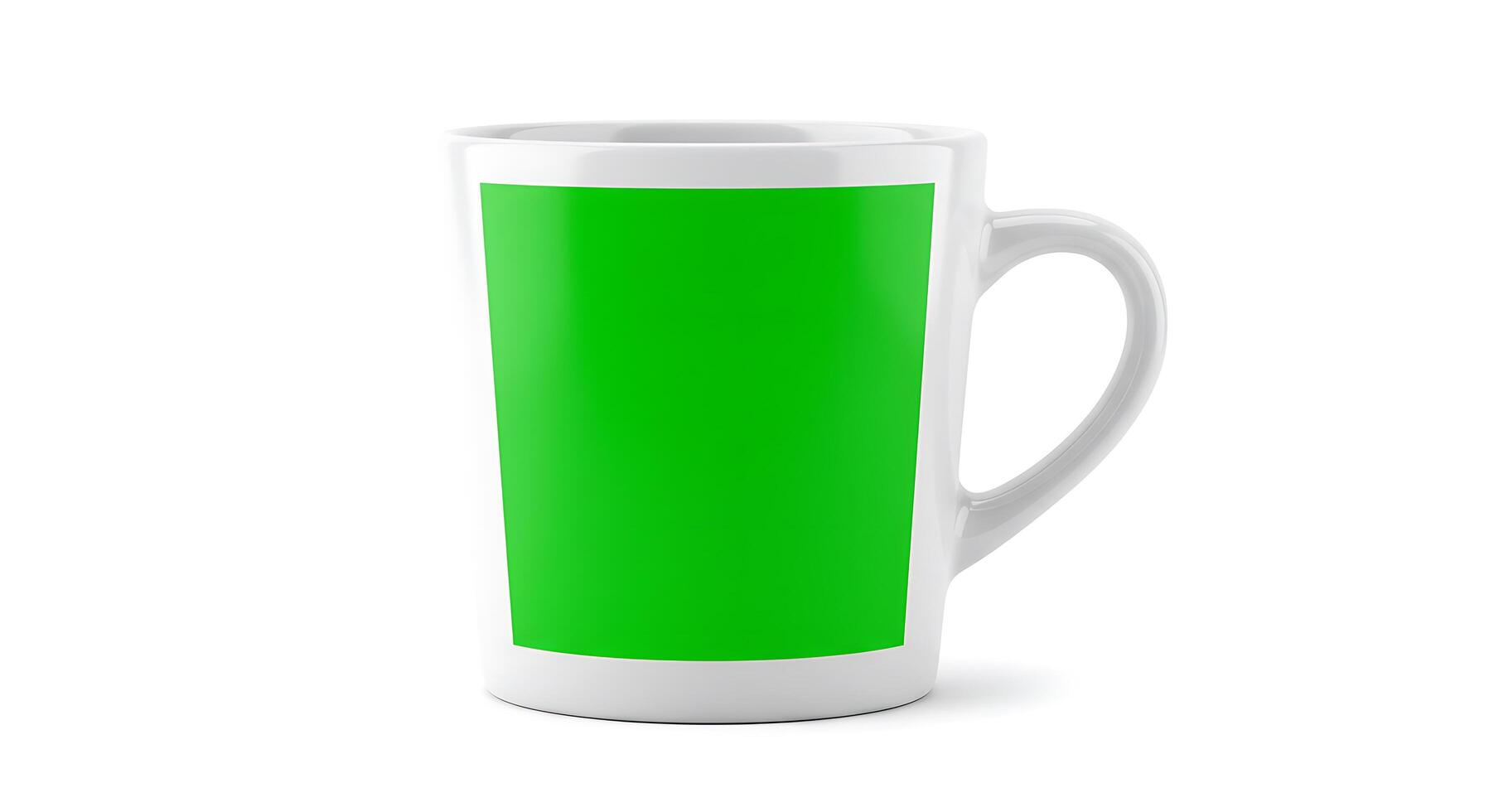 A white mug with a green background photo