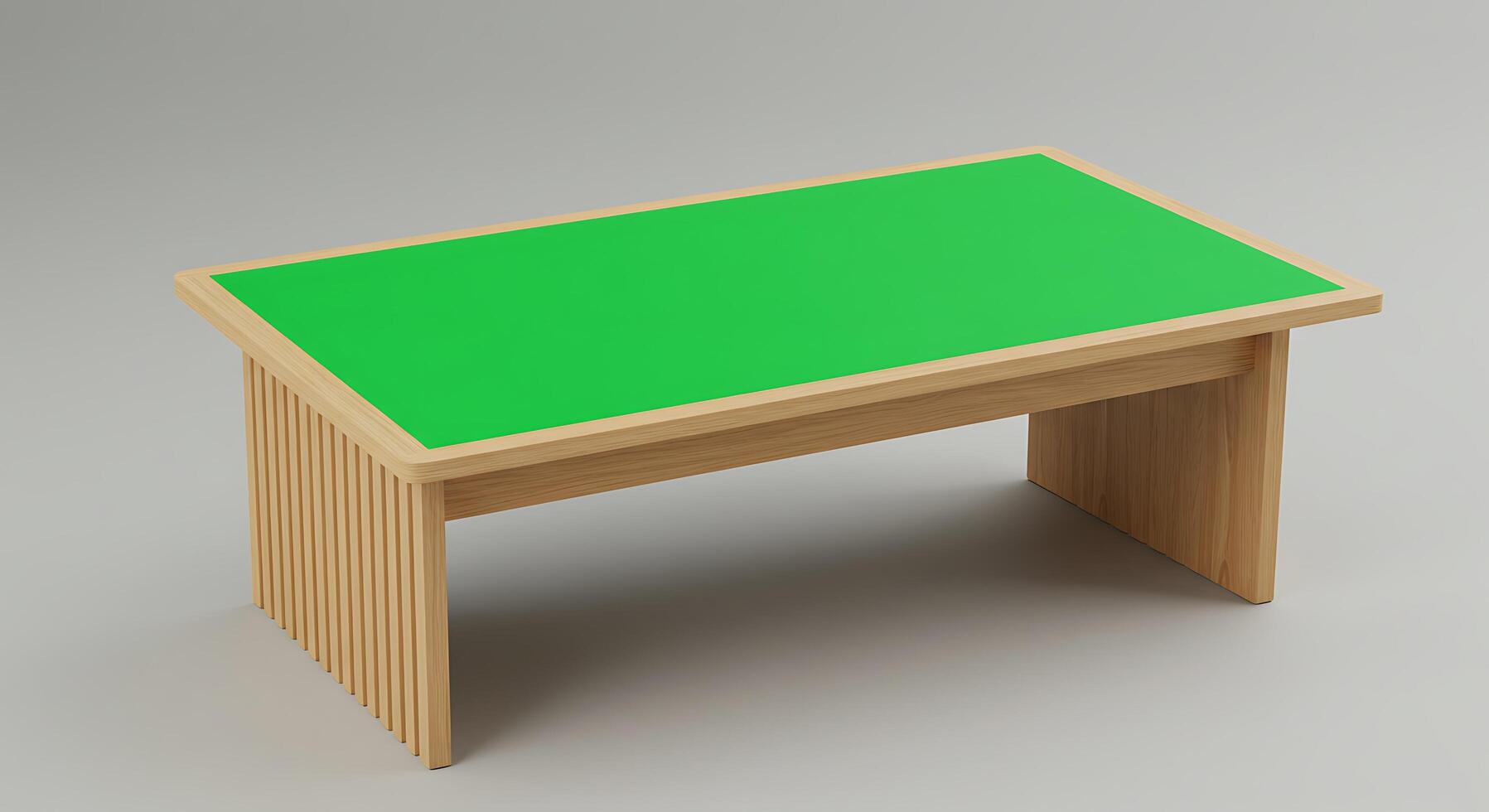 A table with a green top and wooden legs photo