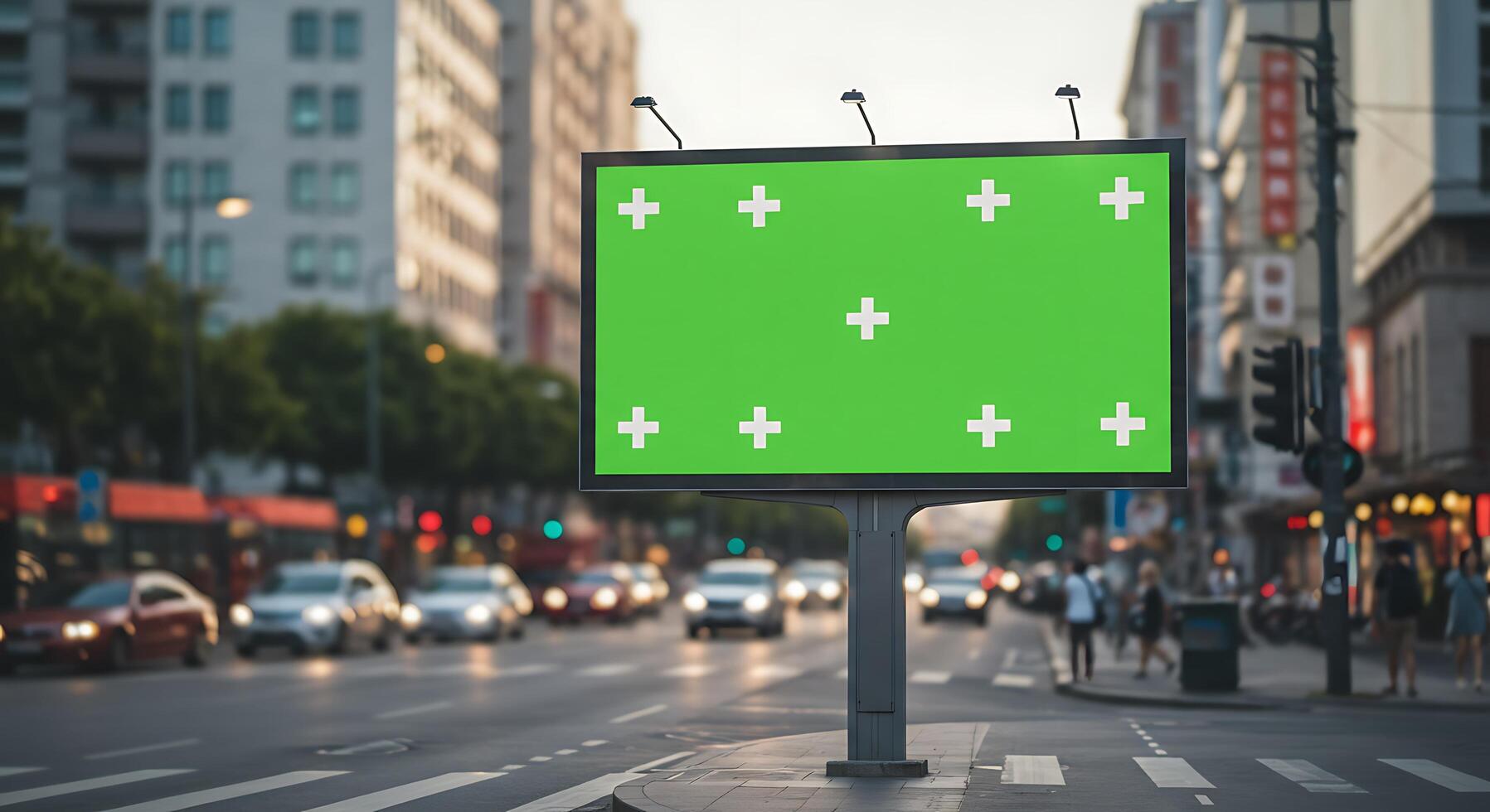 A green billboard on the side of a street photo