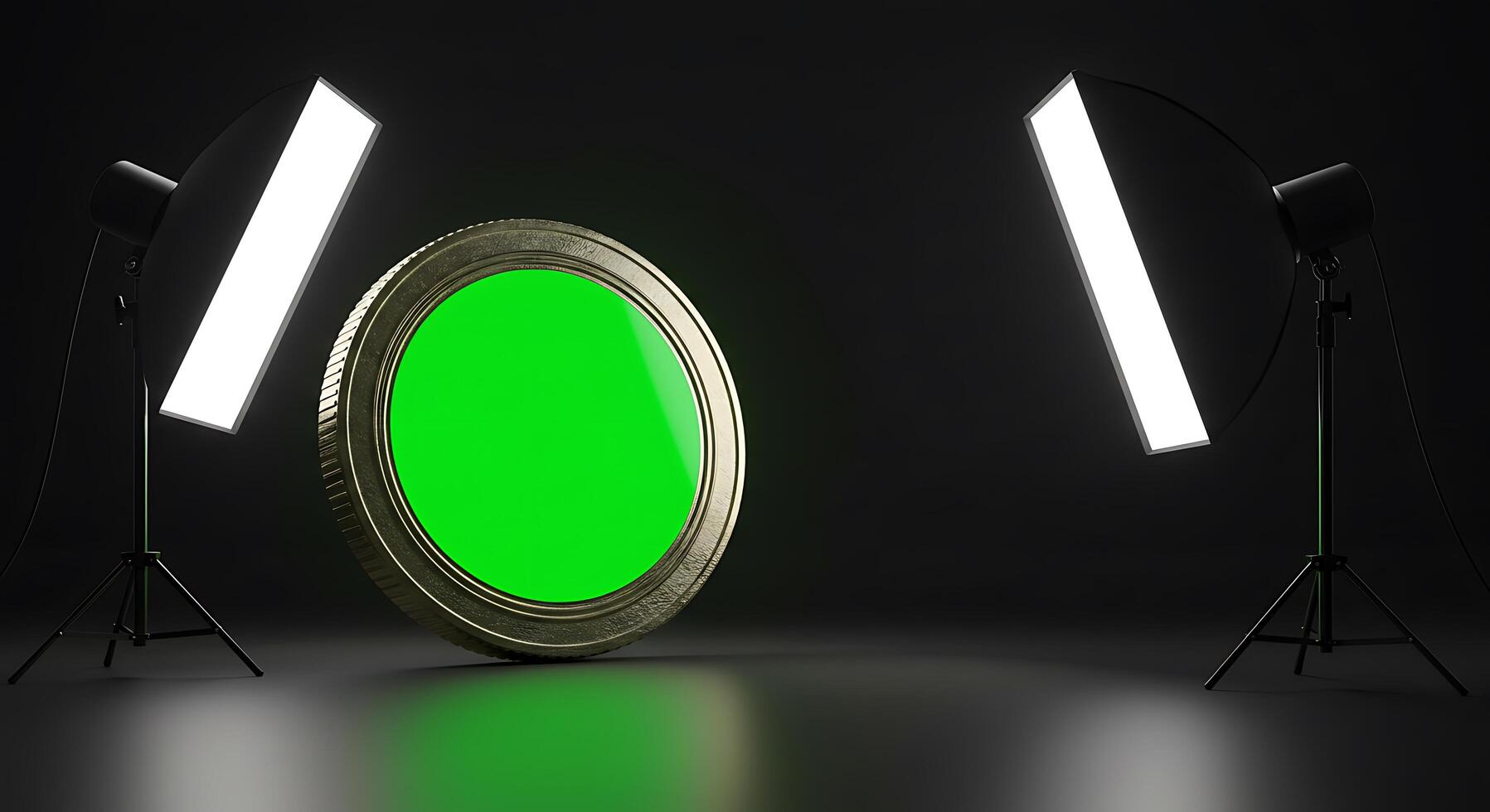 Green screen with two lights and a coin photo