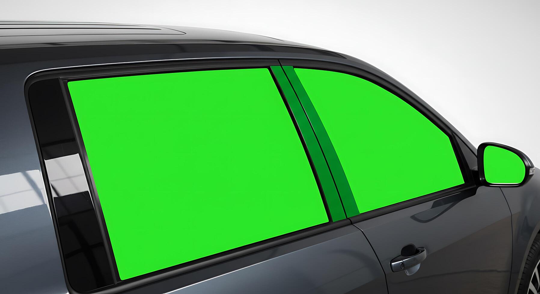 A car with a green screen on the side window photo