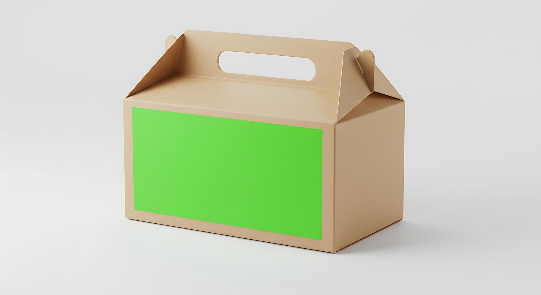 A green box with a brown lid on a white surface photo