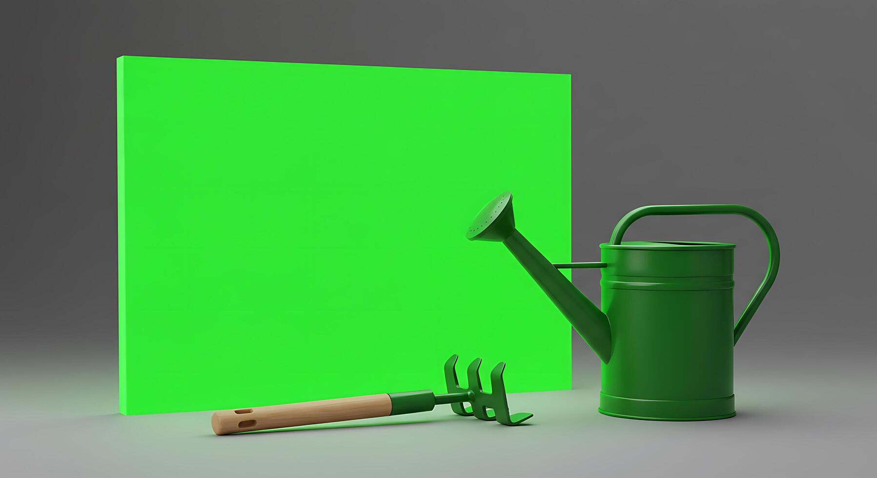 A green screen with a watering can and a watering can photo