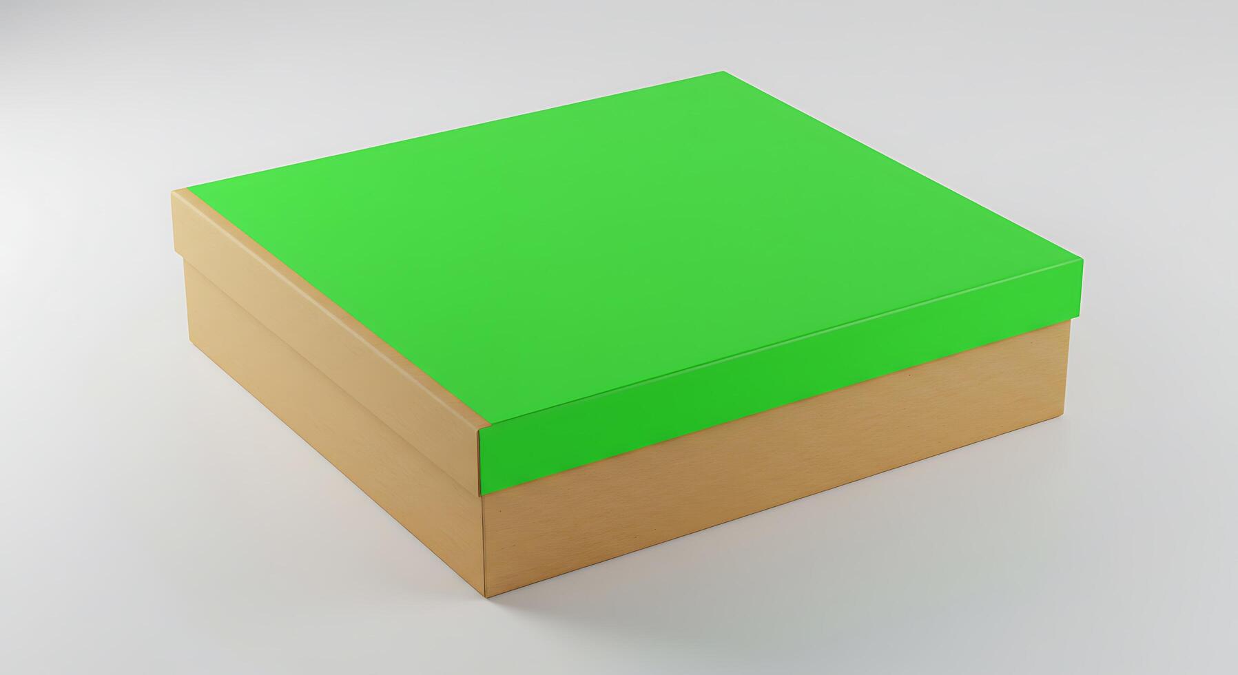 A green box with a wooden lid on a white surface photo