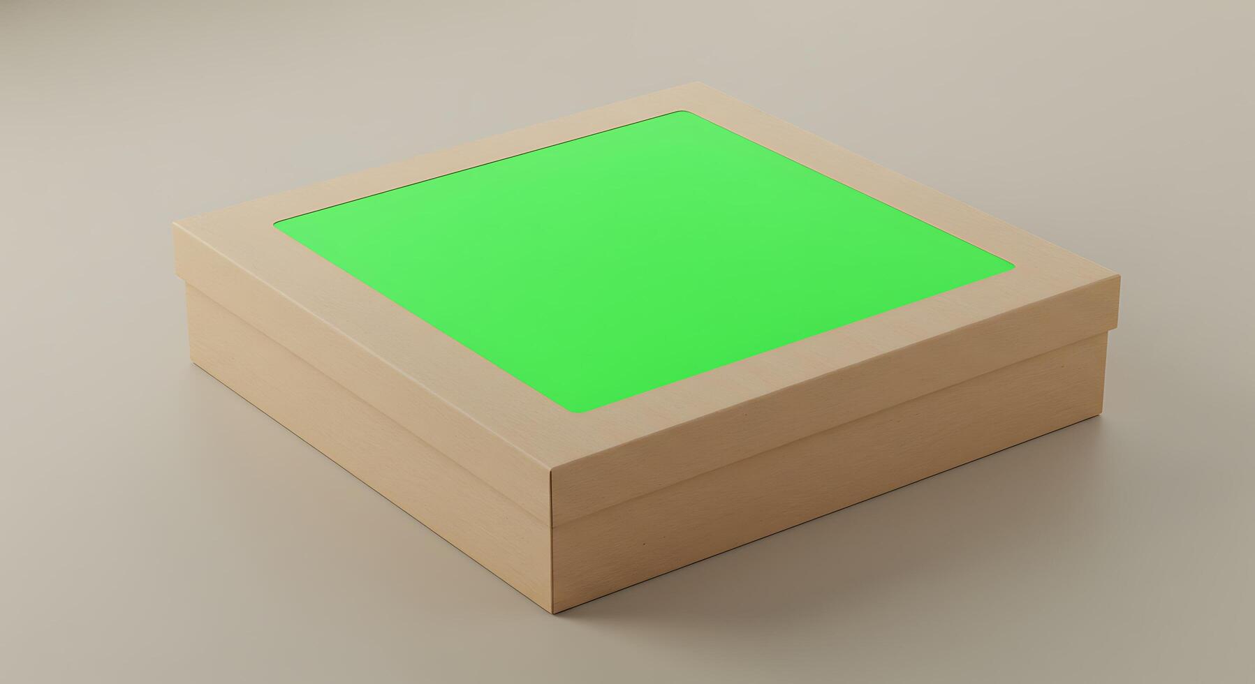 A green box with a blank surface on a table photo