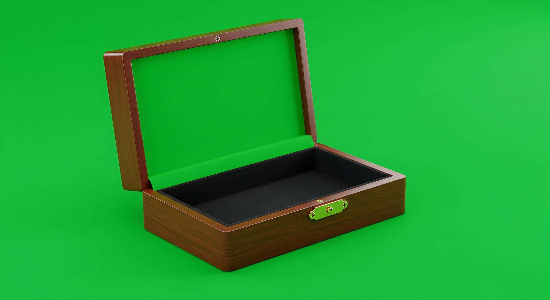 An empty wooden box on a green background photo