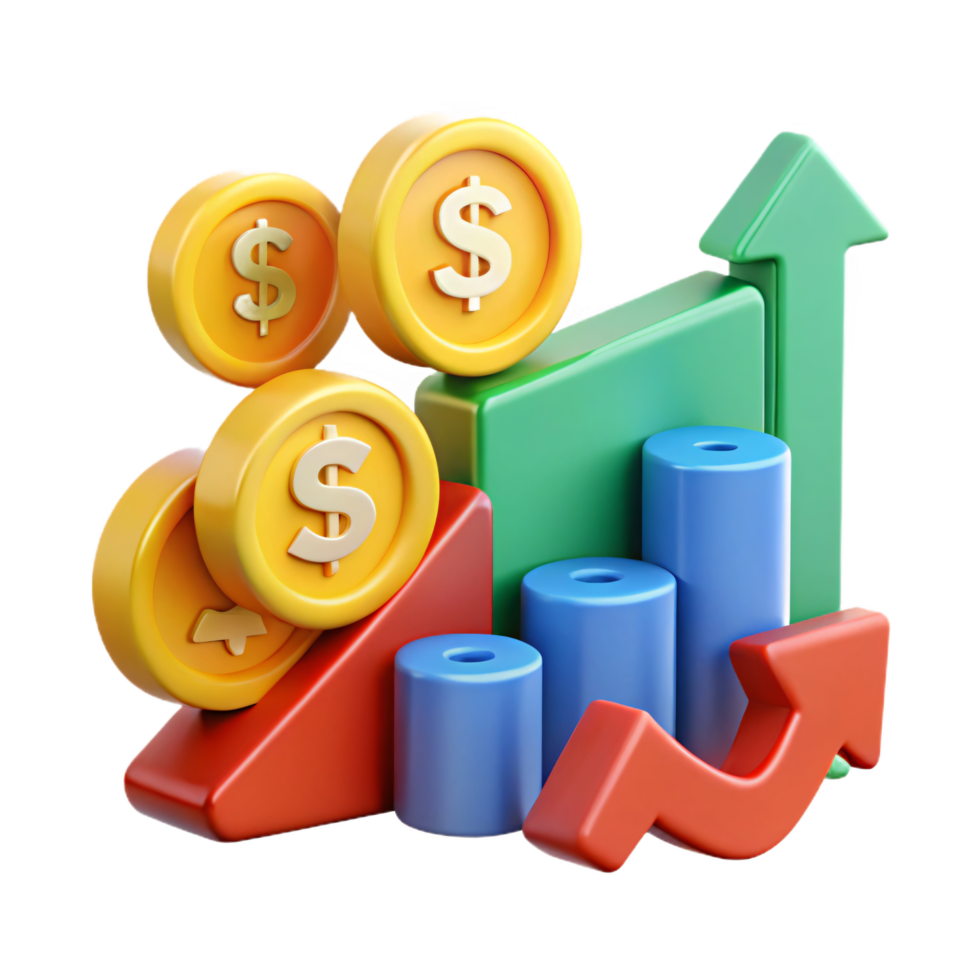 Colorful Financial Growth Chart with Dollar Coins png