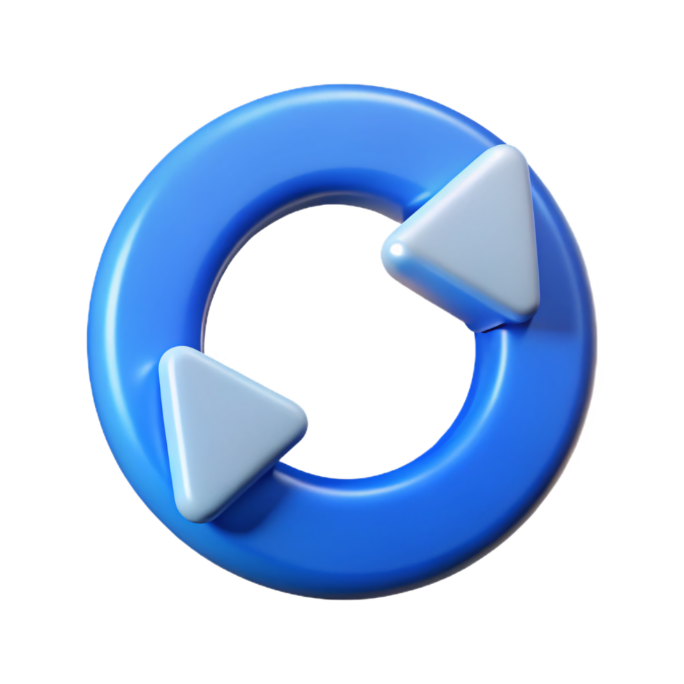 3D Rendering of a Circular Blue Refresh Icon with Light Blue Arrows png