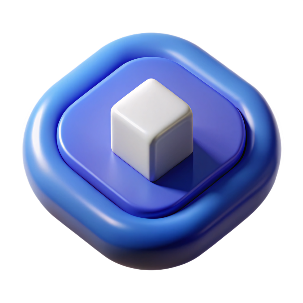 Abstract 3D Rendering of a White Cube Button on a Blue Square Platform png