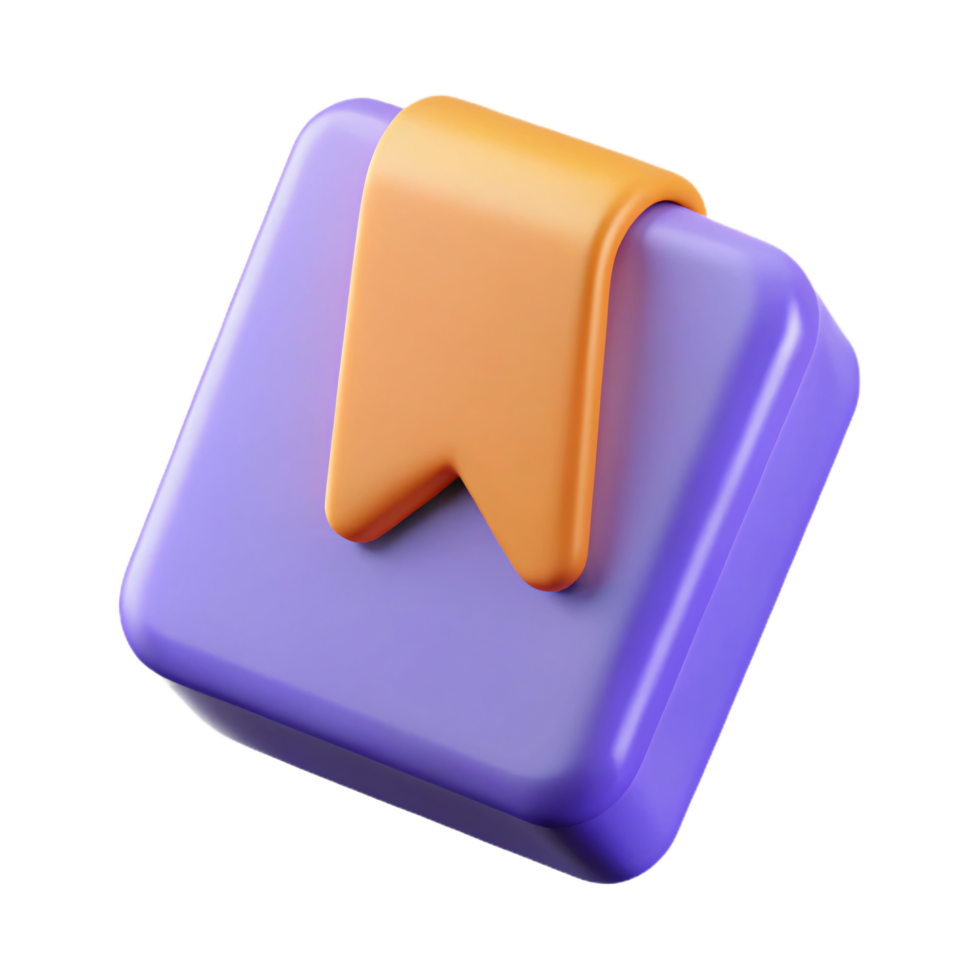 3D render of a modern purple bookmark icon. png