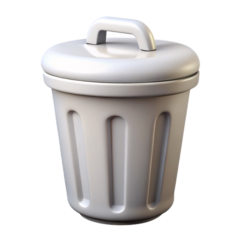 3D Model of a Light Gray Trash Can png