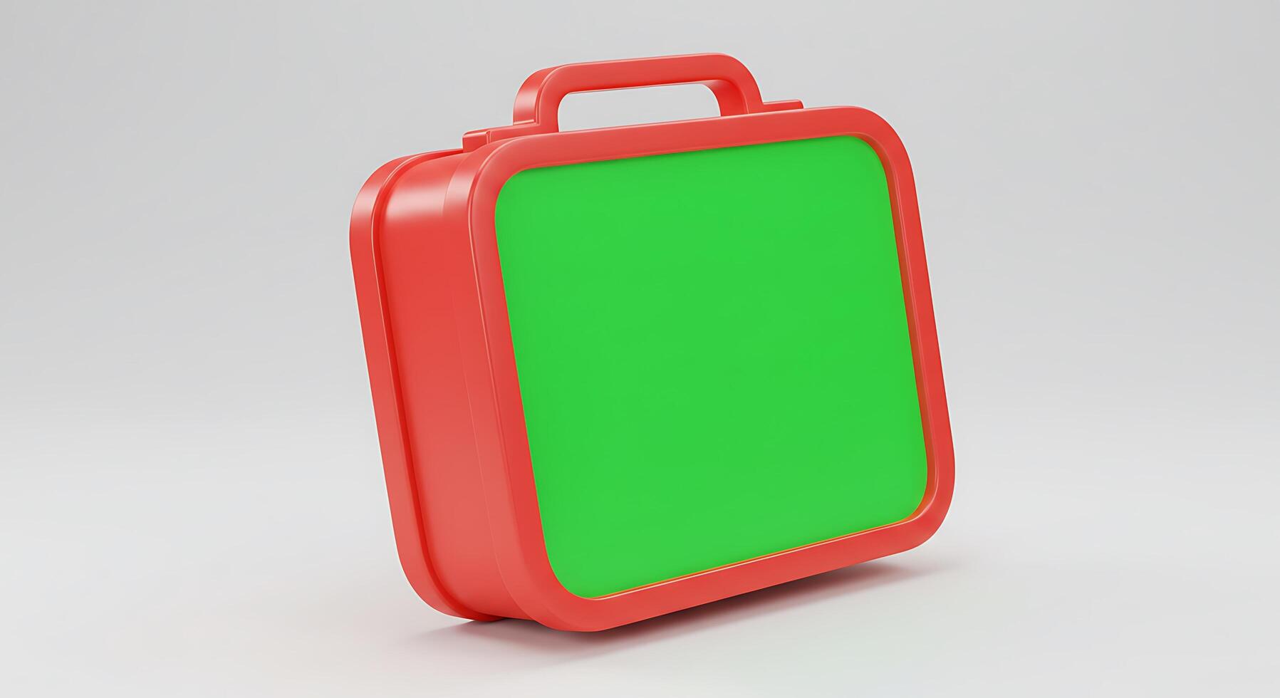 A red suitcase with a green screen on it photo
