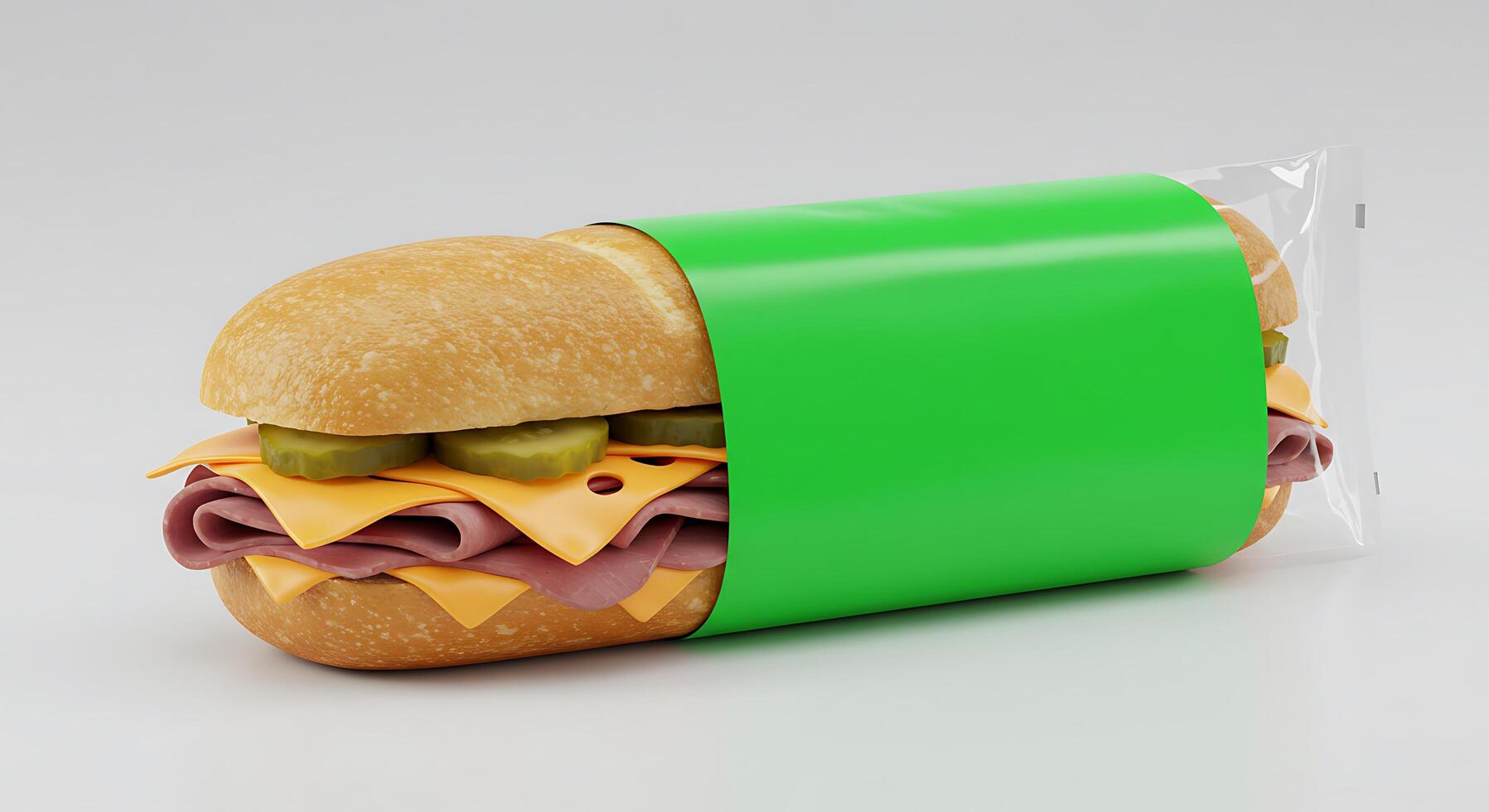 A sandwich with meat and cheese on a green wrapper photo
