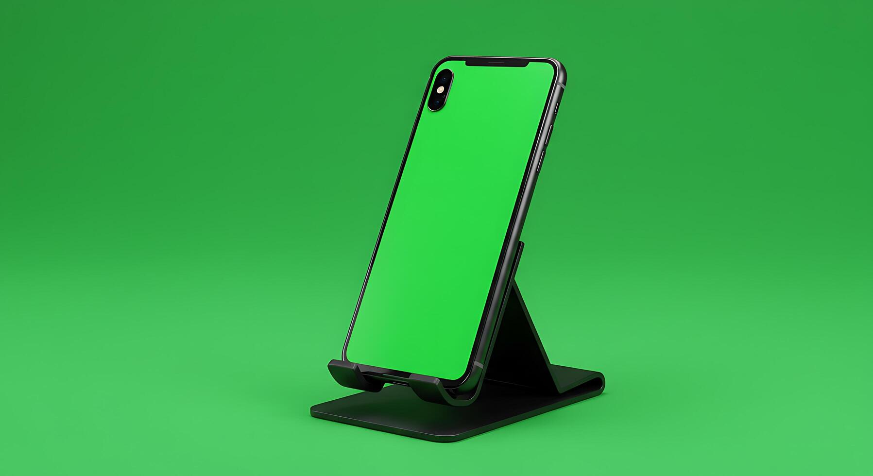 Green screen mockup of a smartphone on a stand photo