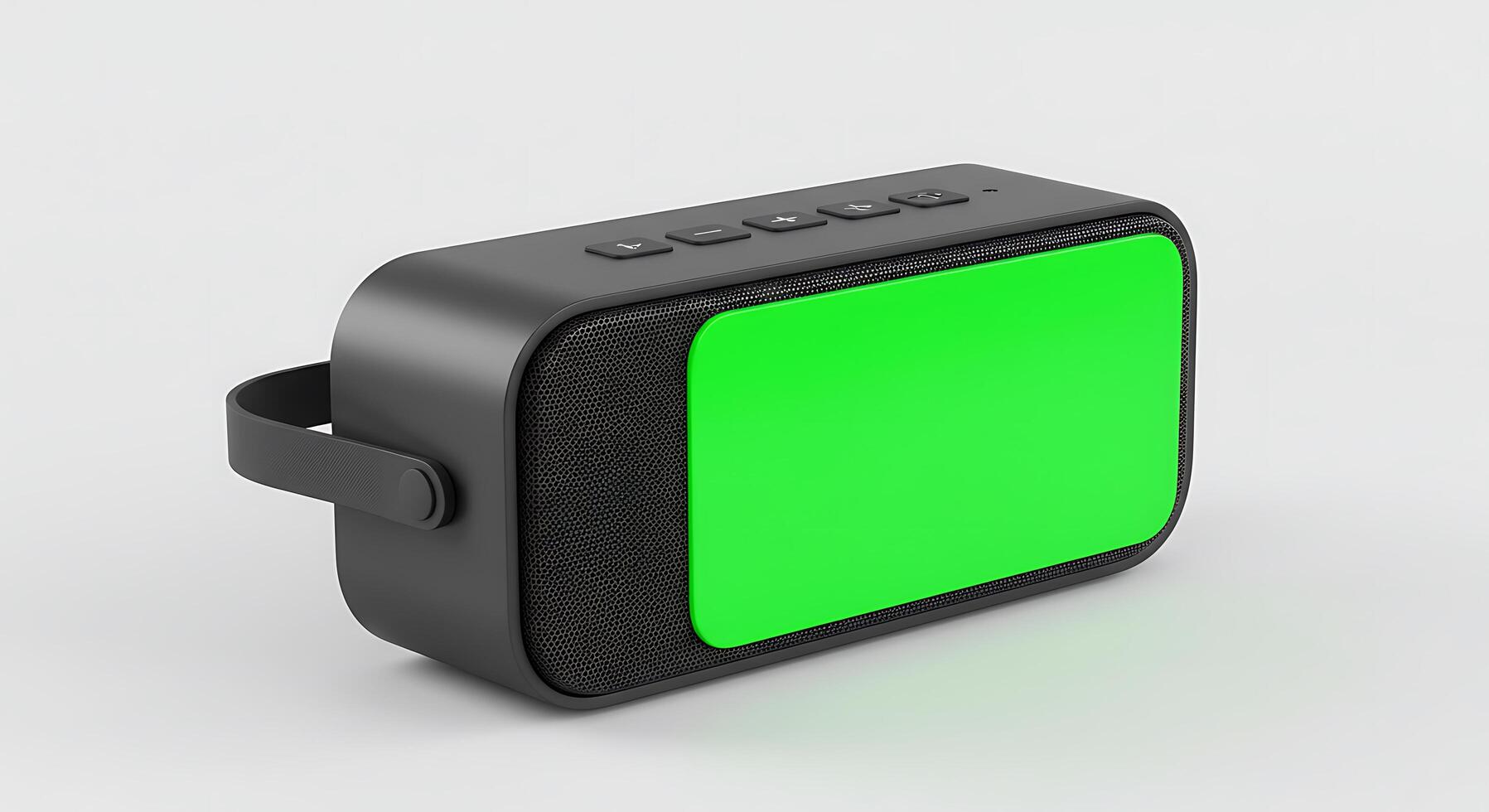 A green screen on a black speaker photo