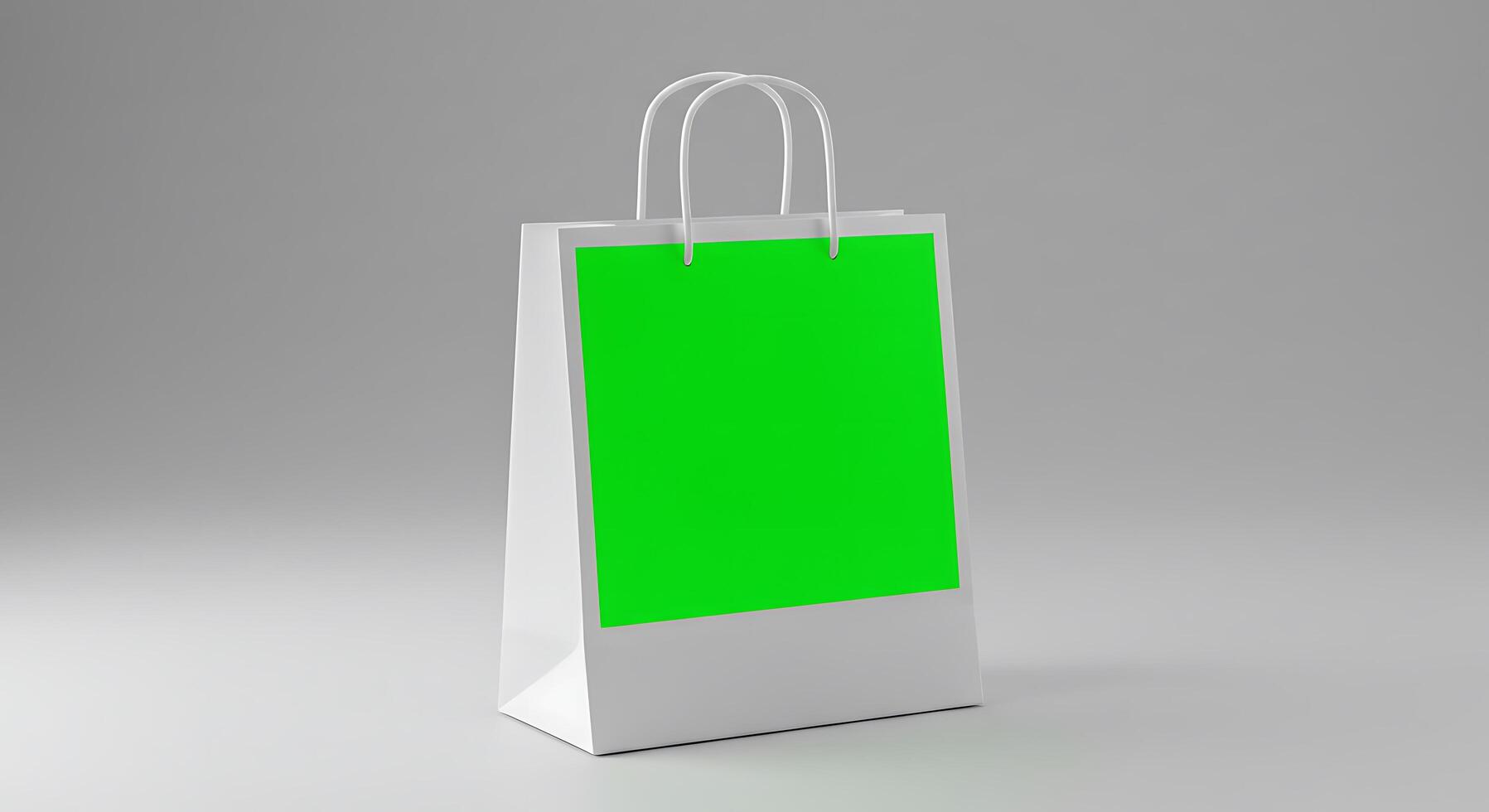 A green paper bag with a white handle photo
