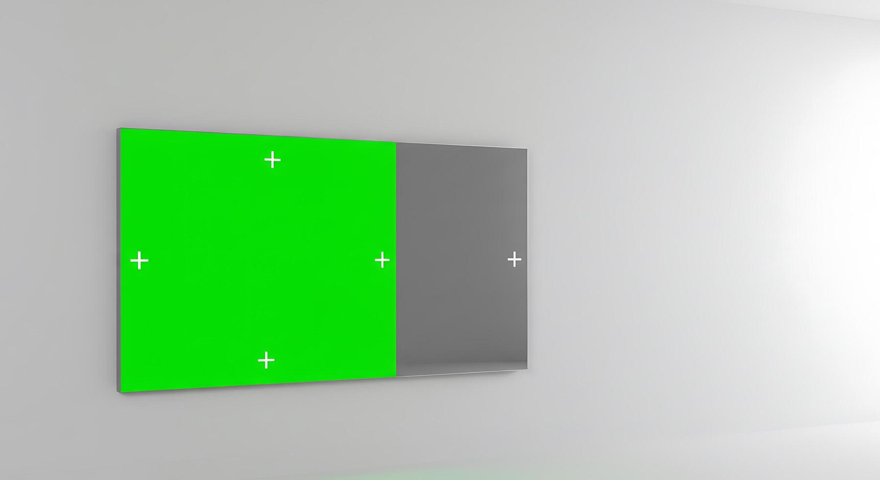 A green screen is on a wall in a room photo