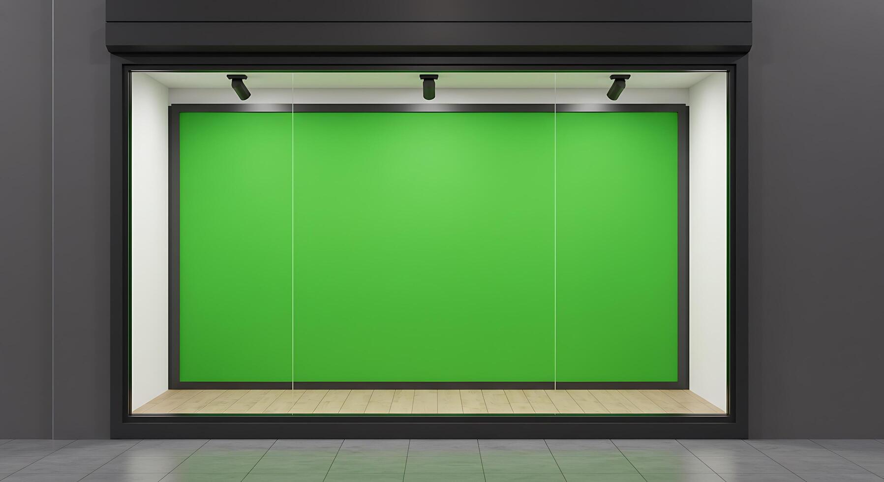 A green screen in a store window photo
