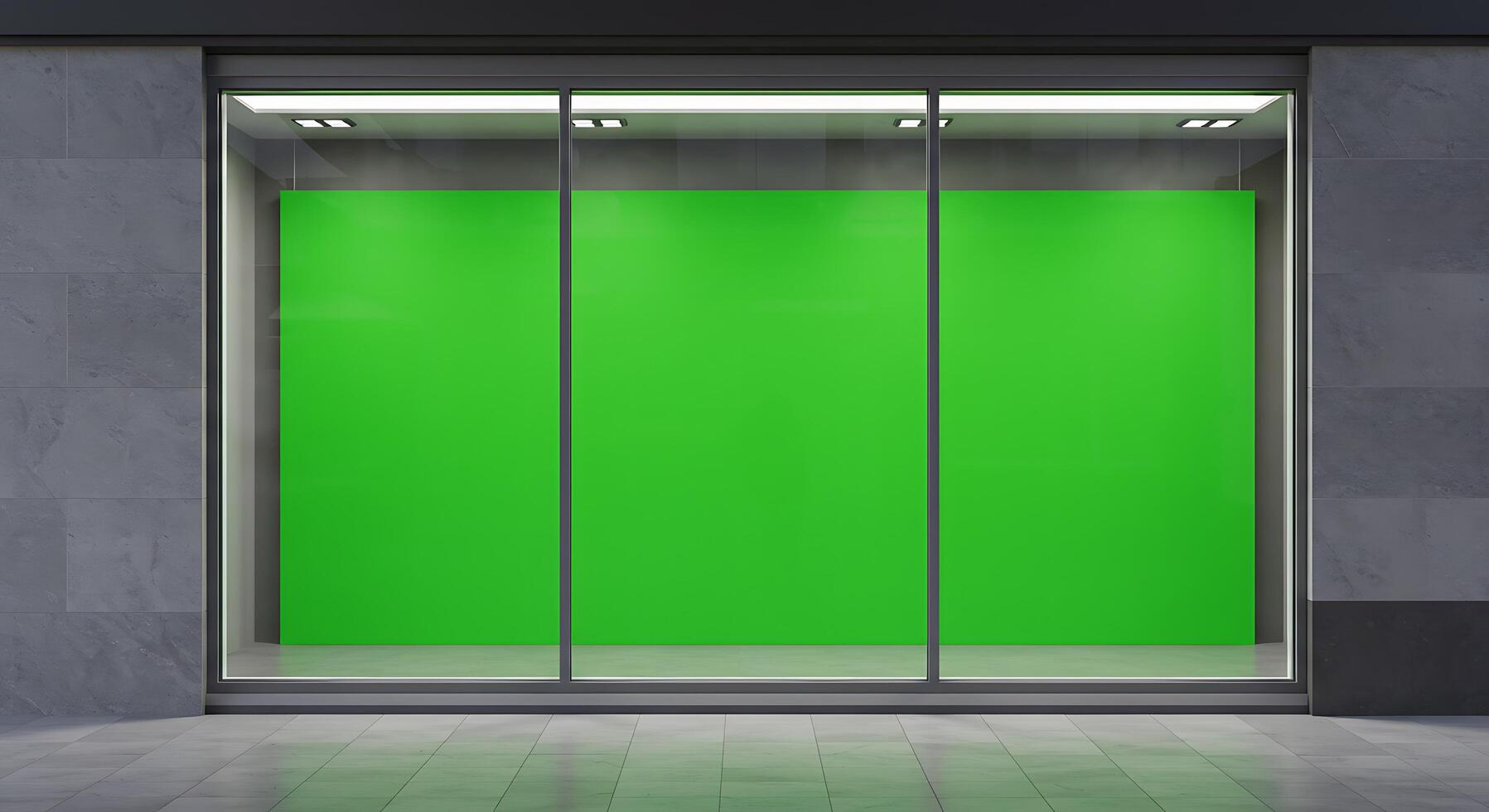 A green screen in a window of a store photo