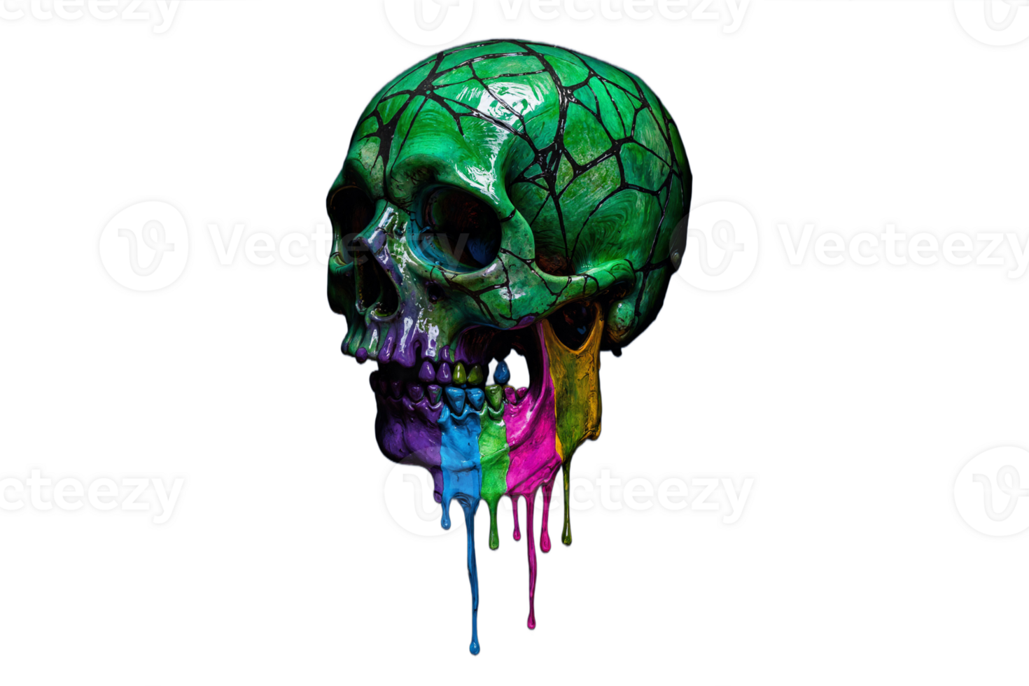 A skull with colorful paint dripping down it png