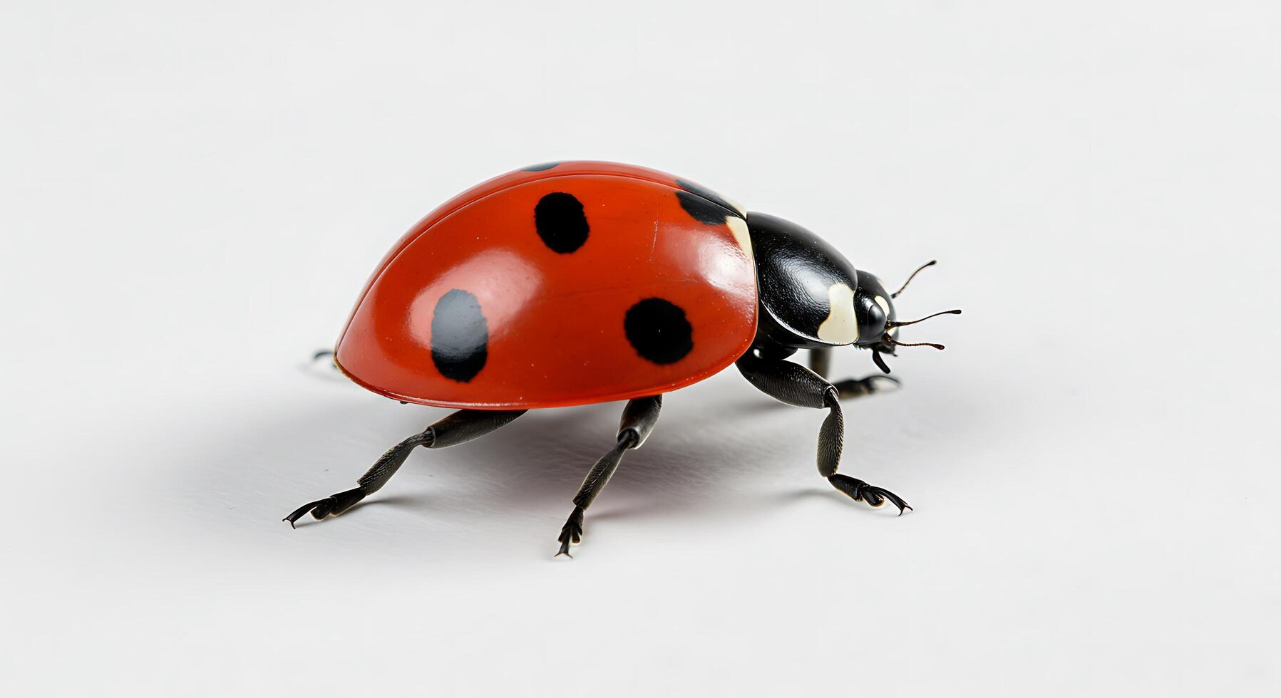 A ladybug is shown on a white background photo