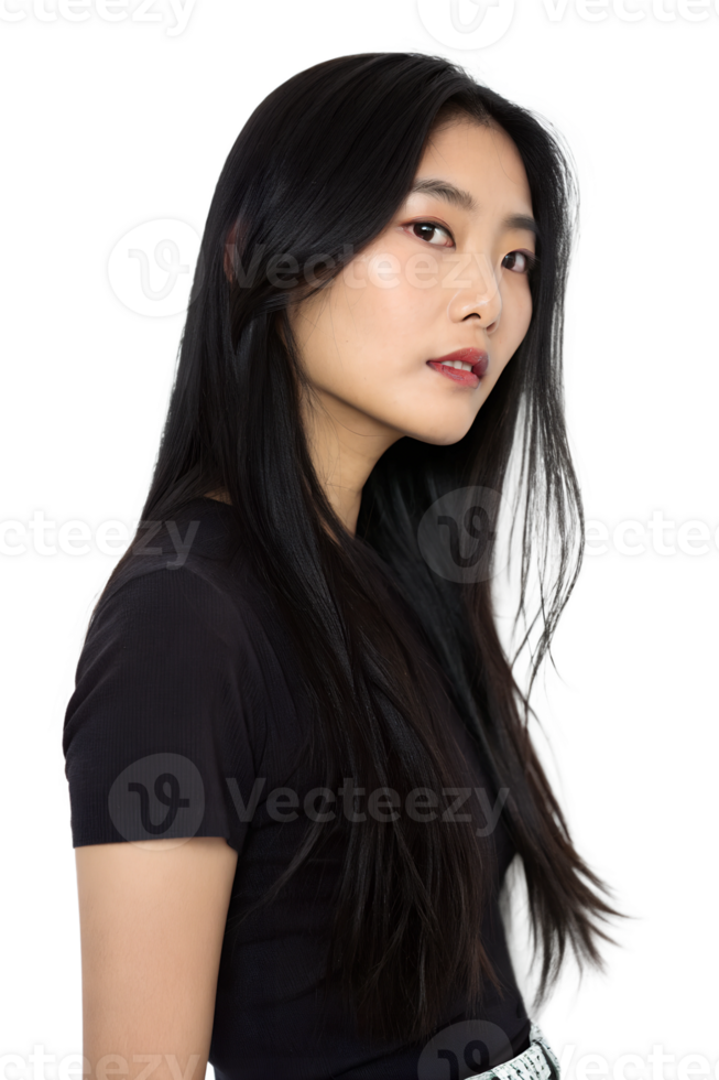 Charming and Fashionable Asian Model with a Warm Expression and a Confident Look in a Chic Outfit png