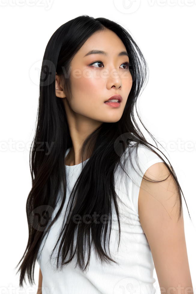 Charming and Elegant Asian Woman with a Stunning Glow in a Bright and Eye-Catching Fashion Portrait png