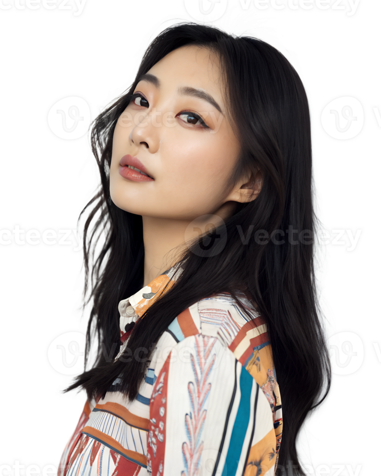 Radiant Smiling Woman in a Colorful and Aesthetic Portrait with a Confident and Chic Fashion Style png