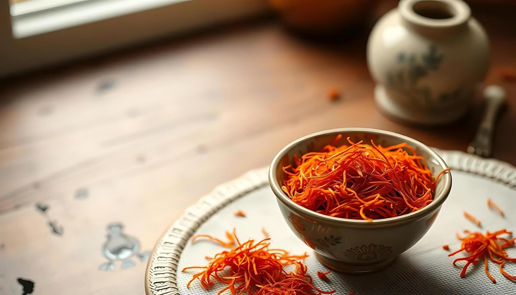 A bowl of saffron on a plate photo