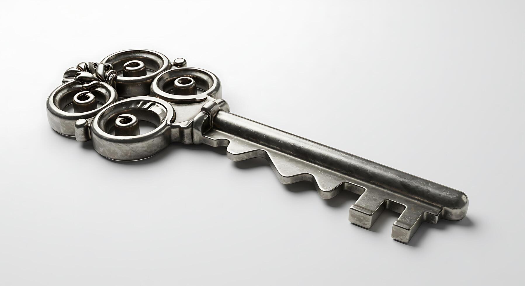 Key with a flower on it on a white background photo