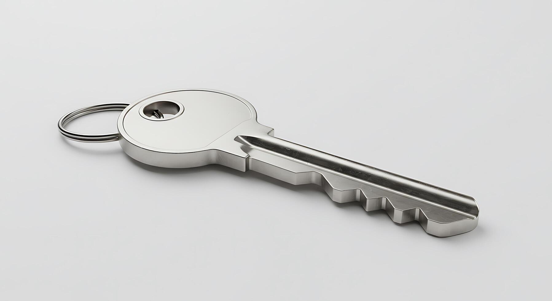 Keychain with key on white background photo