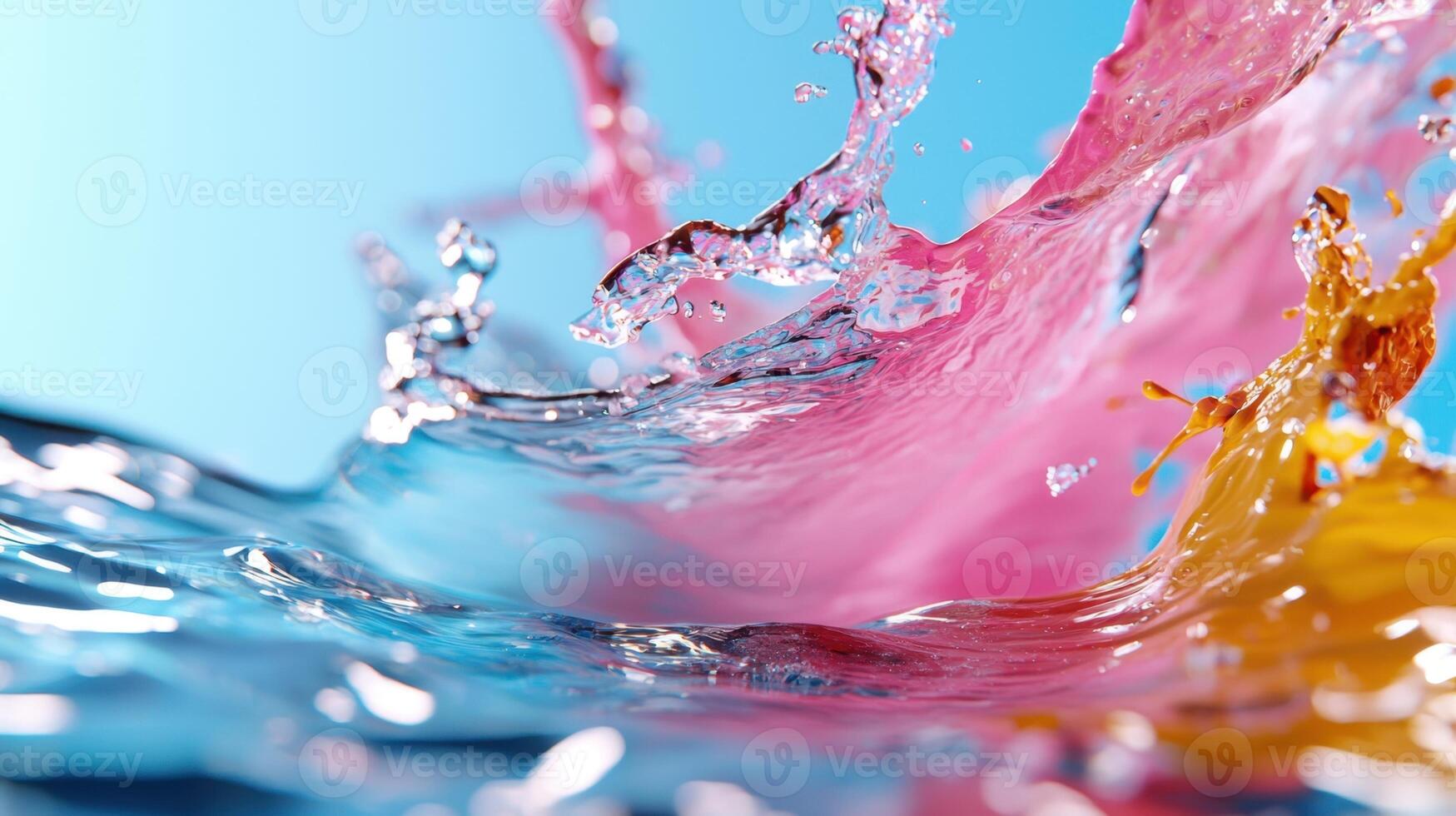 Colorful water splashing on a blue background photo