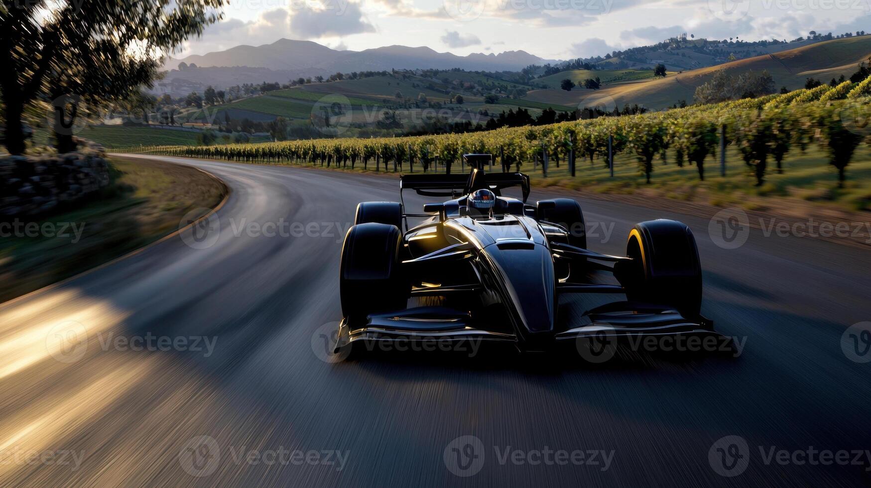 A racing car driving down a road photo