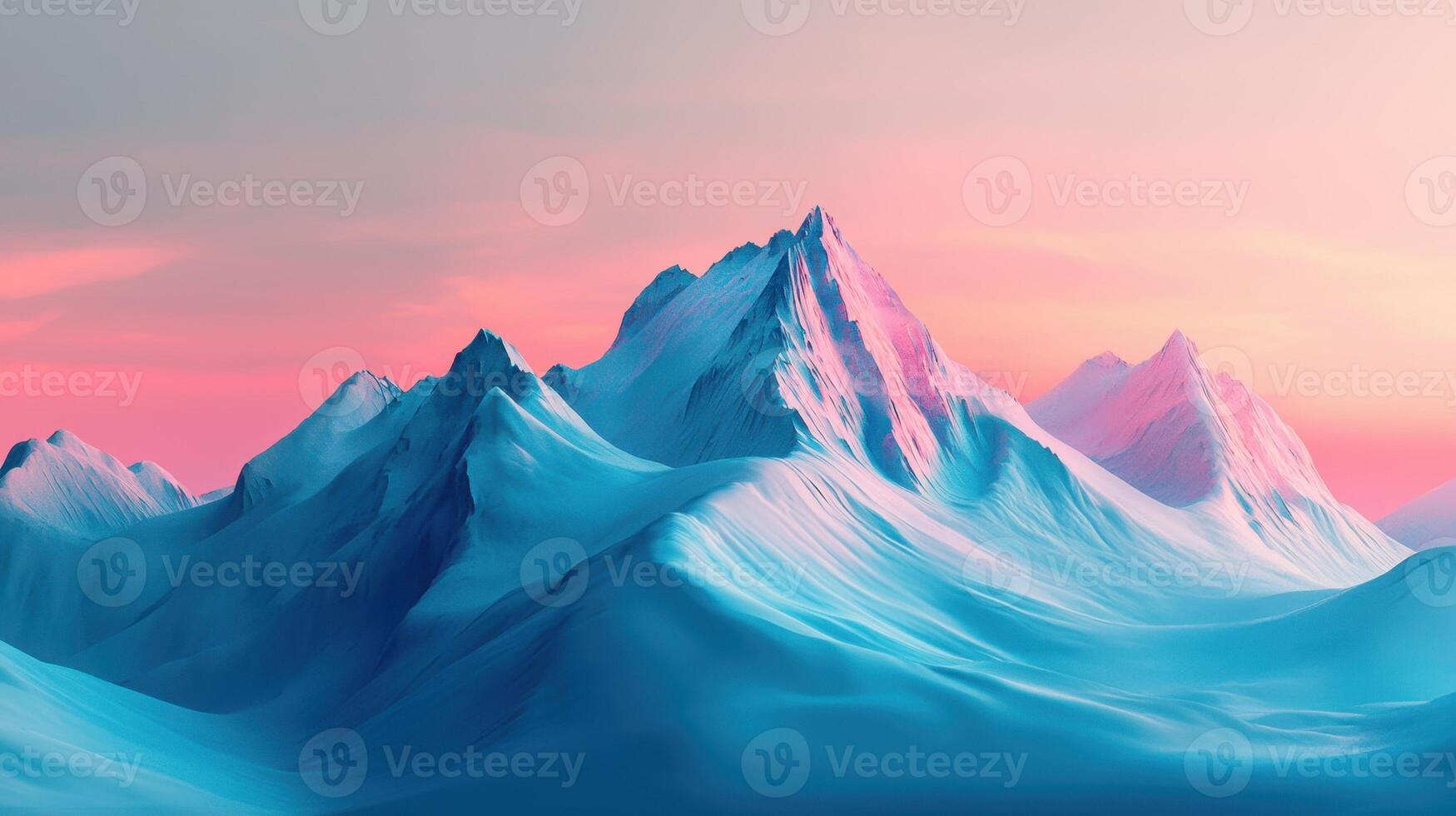 A mountain range with pink and blue clouds photo