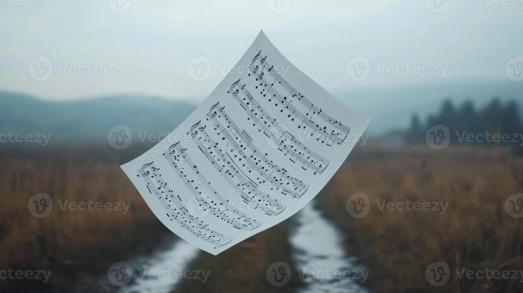 A sheet of paper is hanging from a tree photo