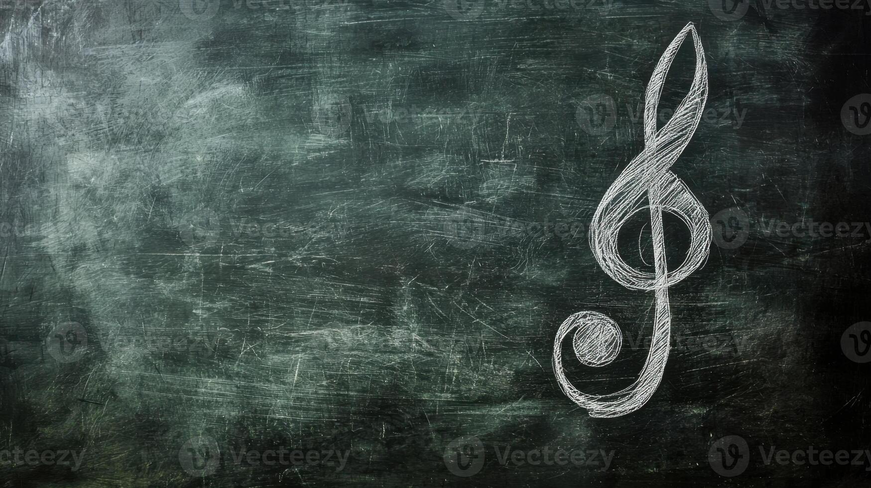 A musical note drawn on a blackboard with chalk photo