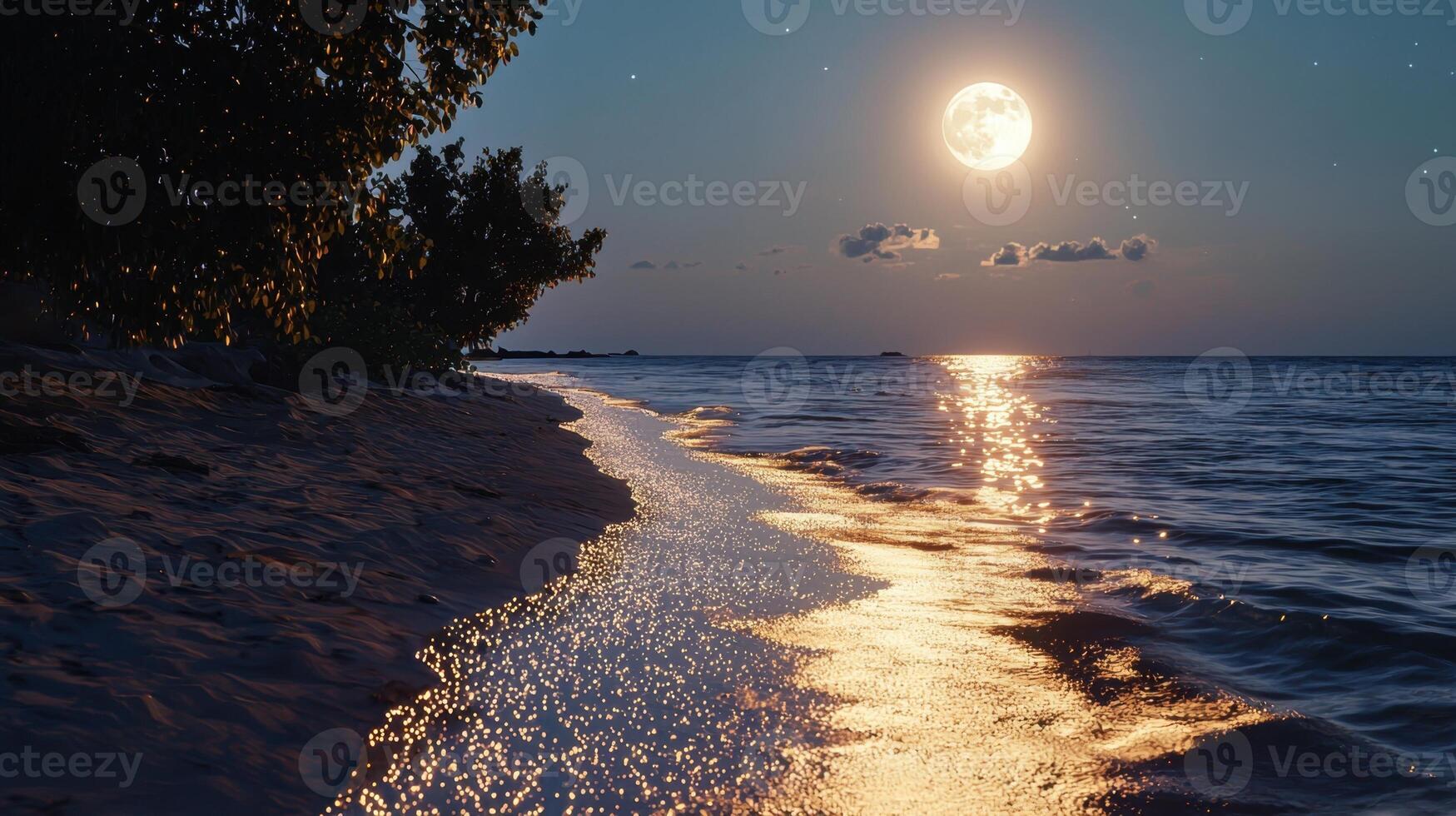 Moon over the sea at night photo