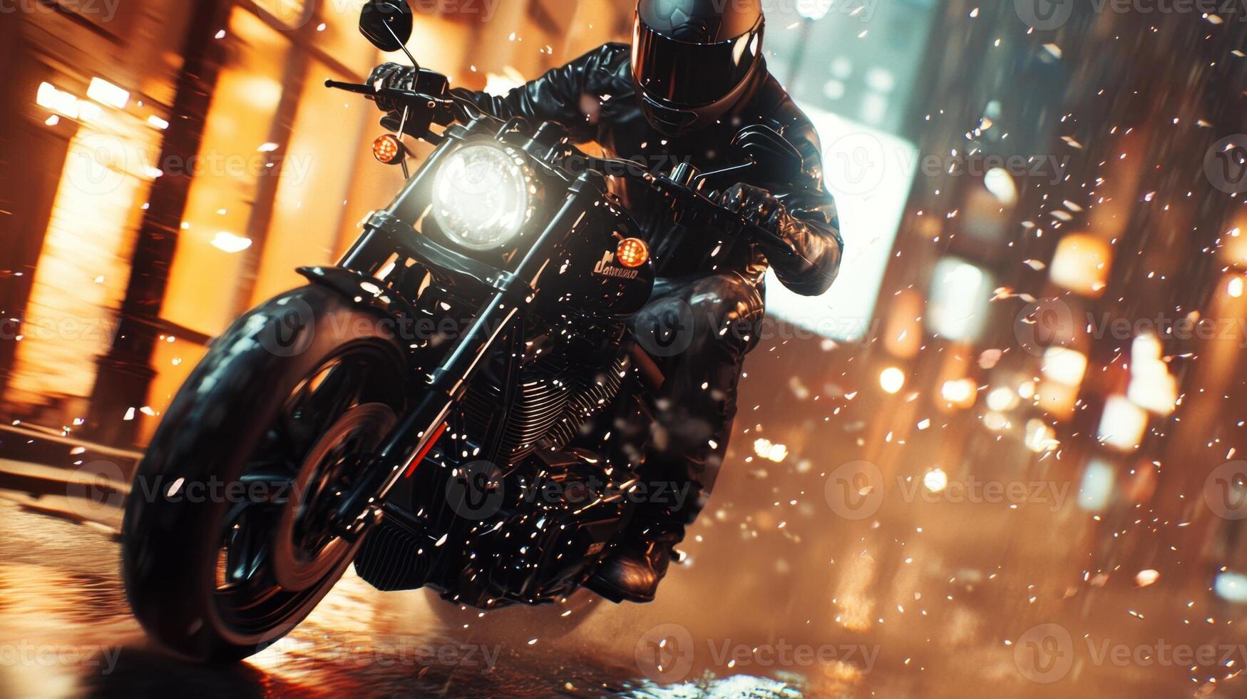 A person riding a motorcycle in the rain photo