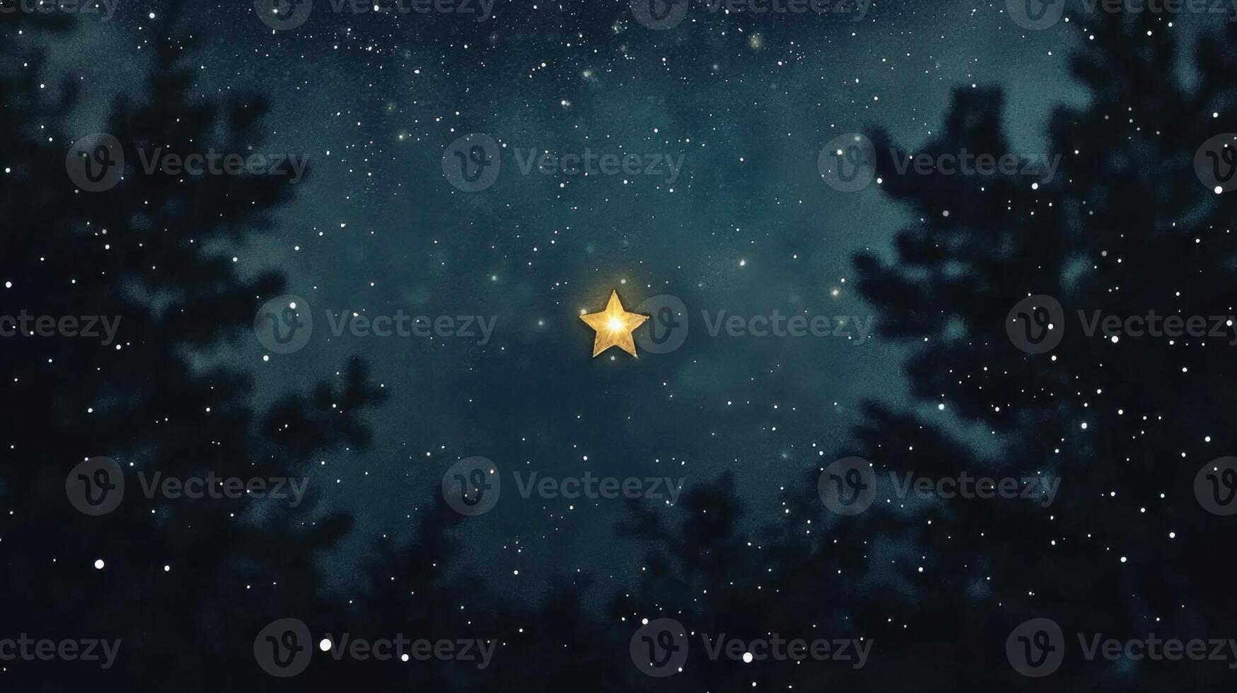 A star shining in the night sky with trees in the background photo