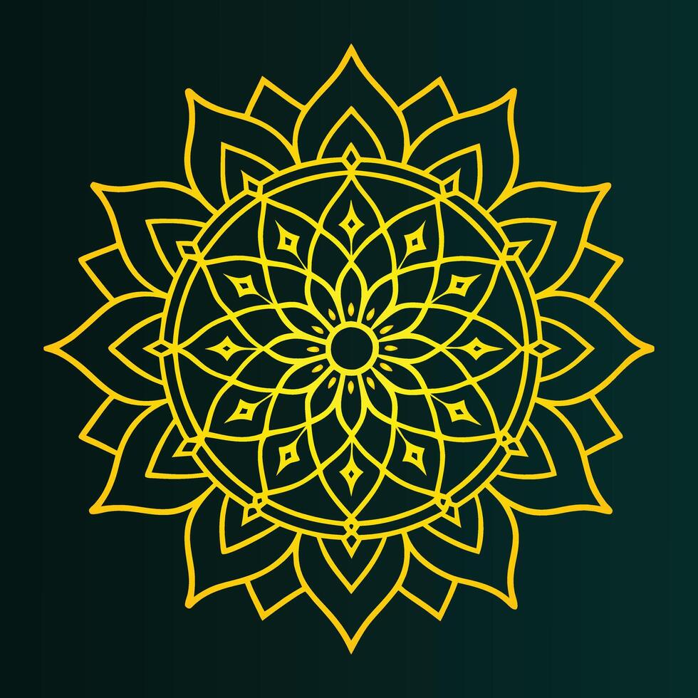 Golden Mandala Design, Luxury mandala design on a black background in gold color vector