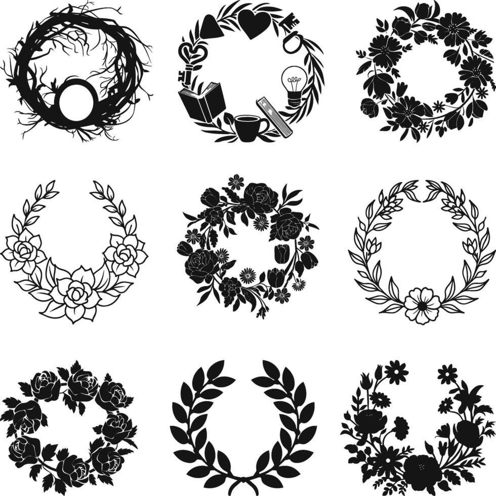 Floral Wreath Frames Collection Silhouette vector
