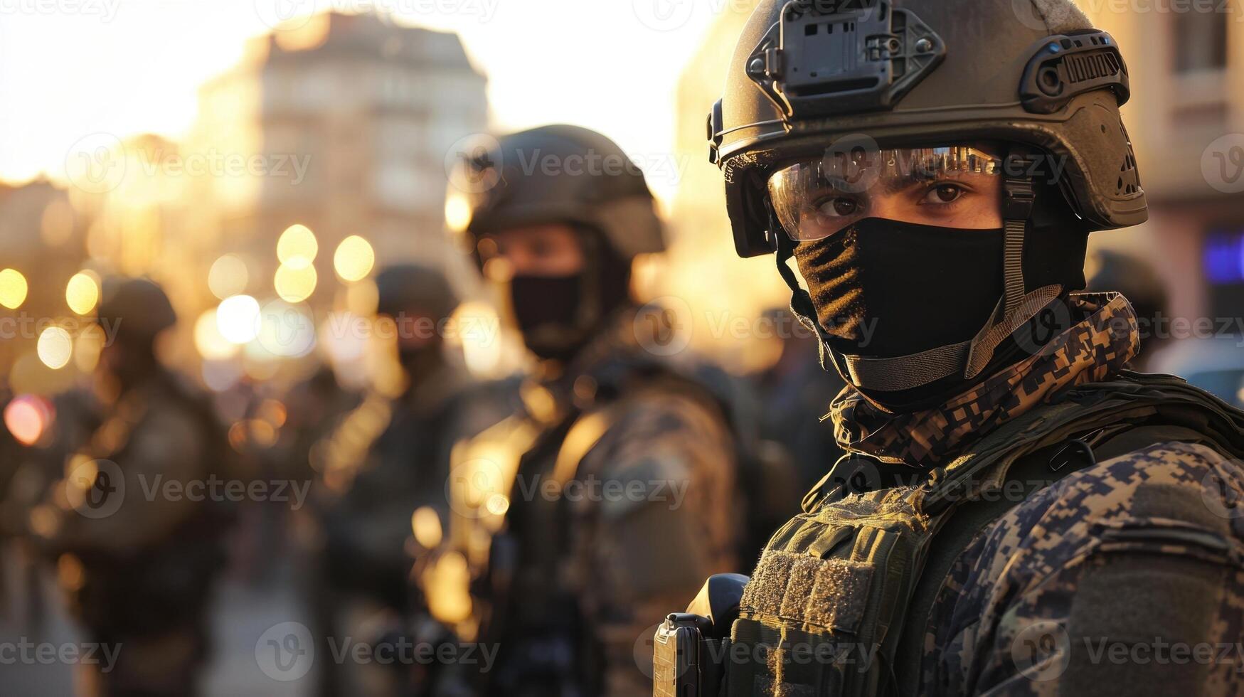 A group of soldiers in camouflage gear photo