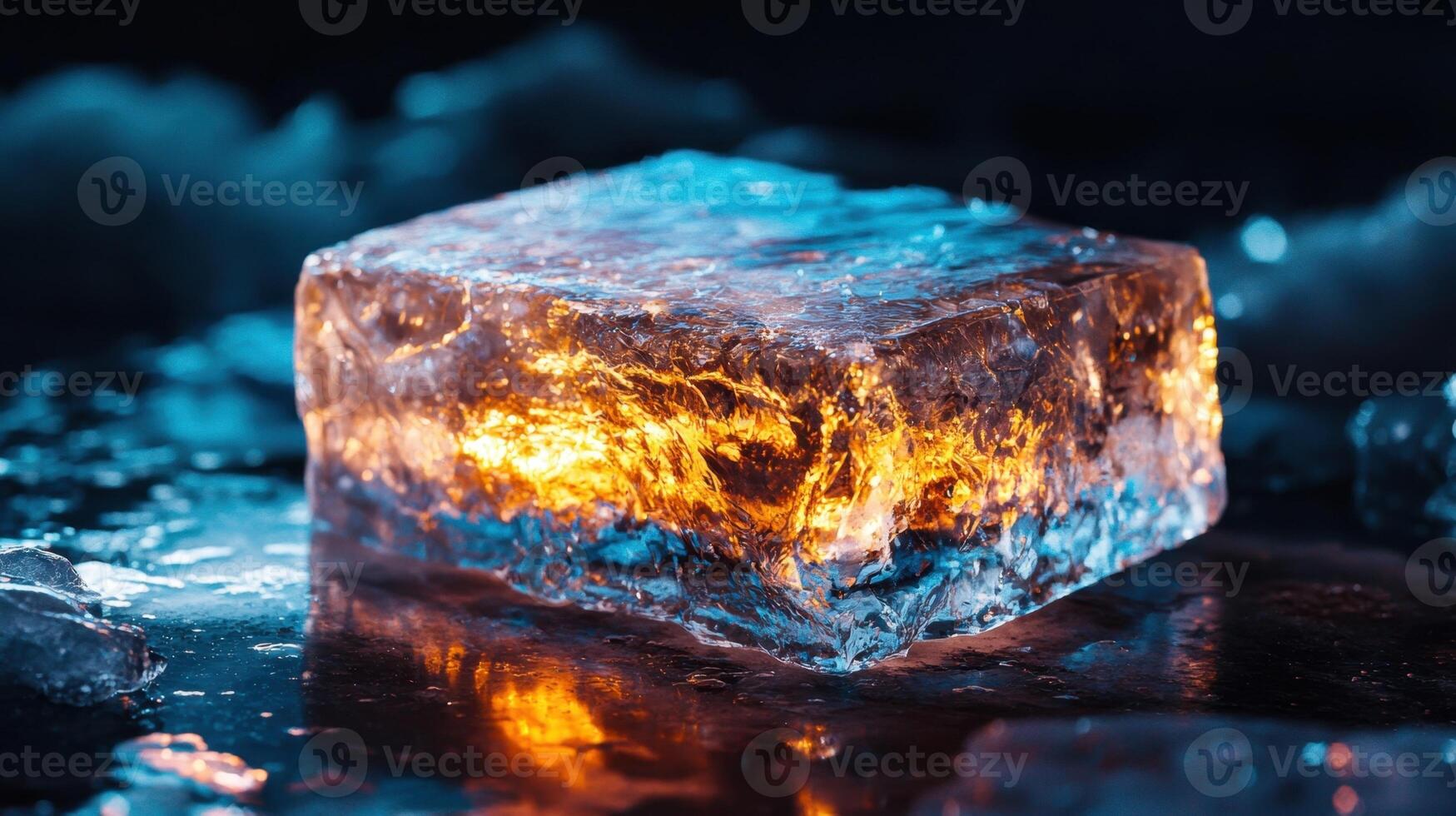 An ice cube with glowing light on it photo