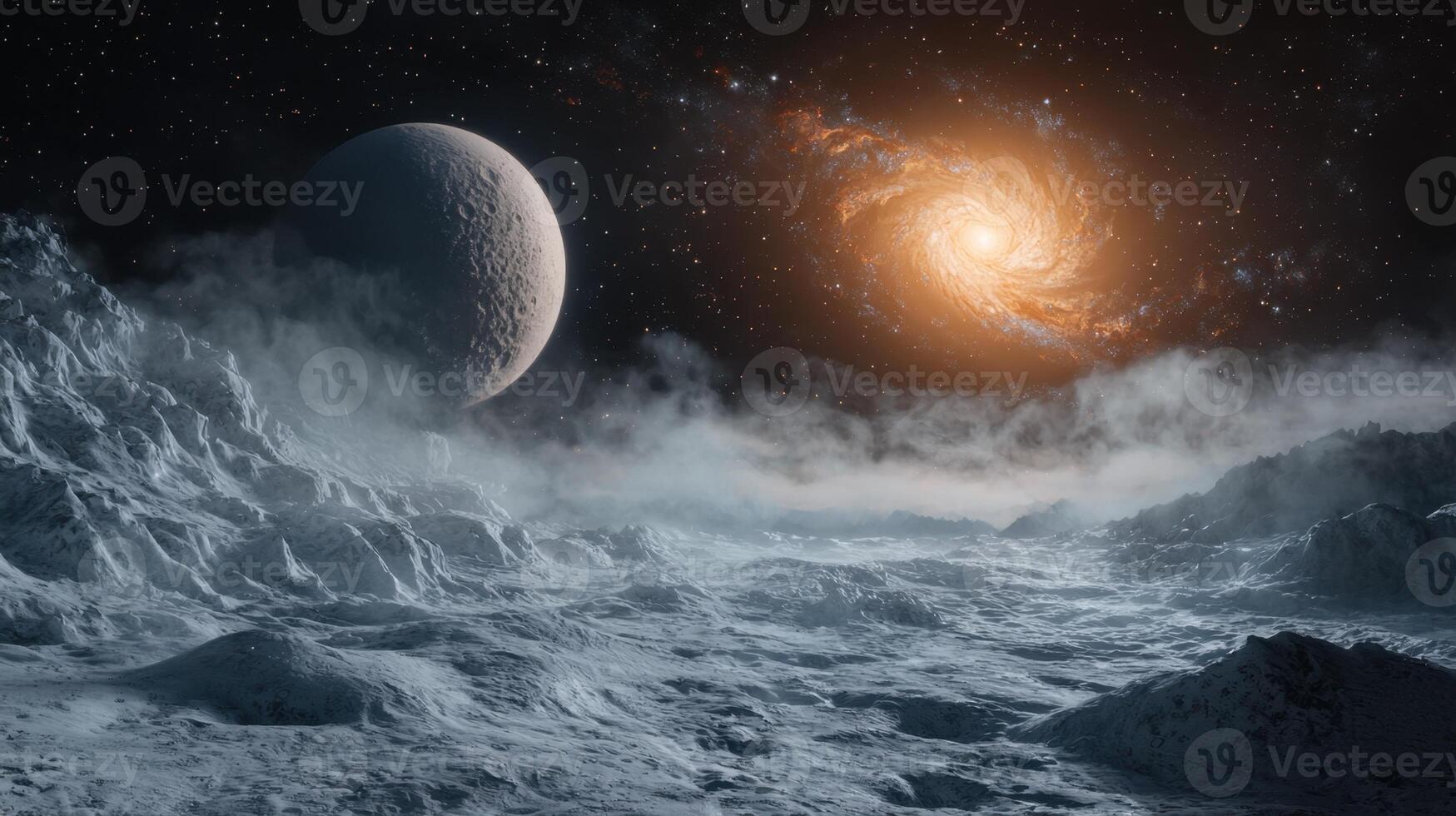 An alien planet and a star in the sky photo