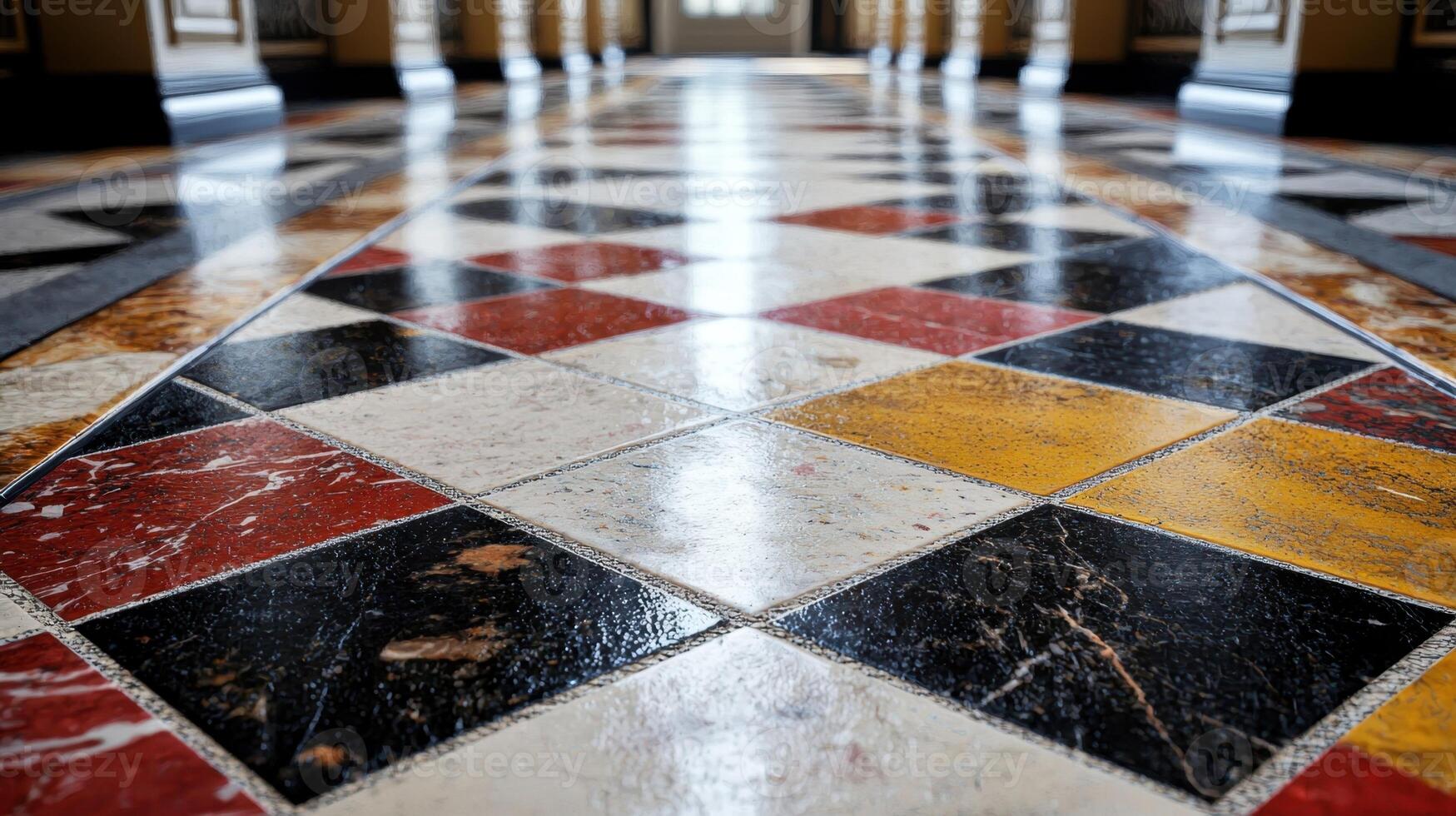 A marble floor with a colorful pattern photo