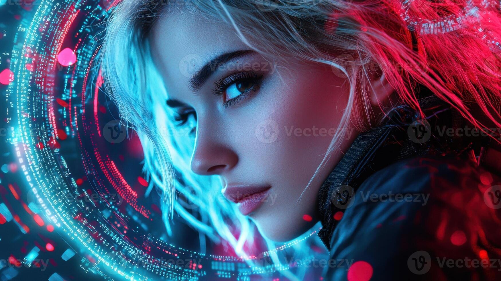 A woman with neon lights in her hair photo